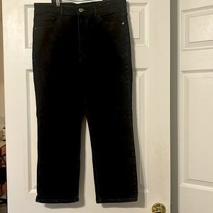 Express Factory High Rise Cropped Straight Dark Wash Jeans